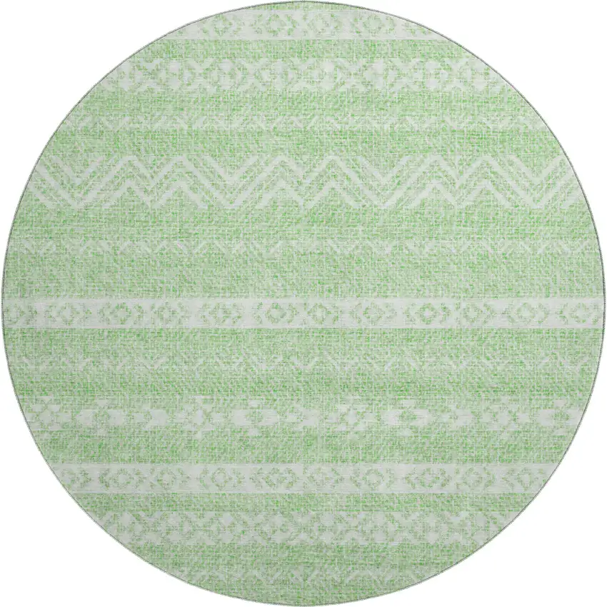 8' Lime Green And Ivory Southwestern Washable Round Rug With UV Protection Photo 1