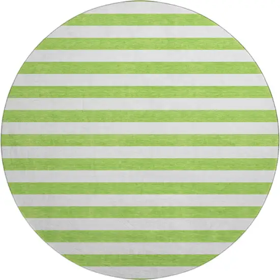 8' Lime Green And Ivory Striped Washable Round Rug With UV Protection Photo 1
