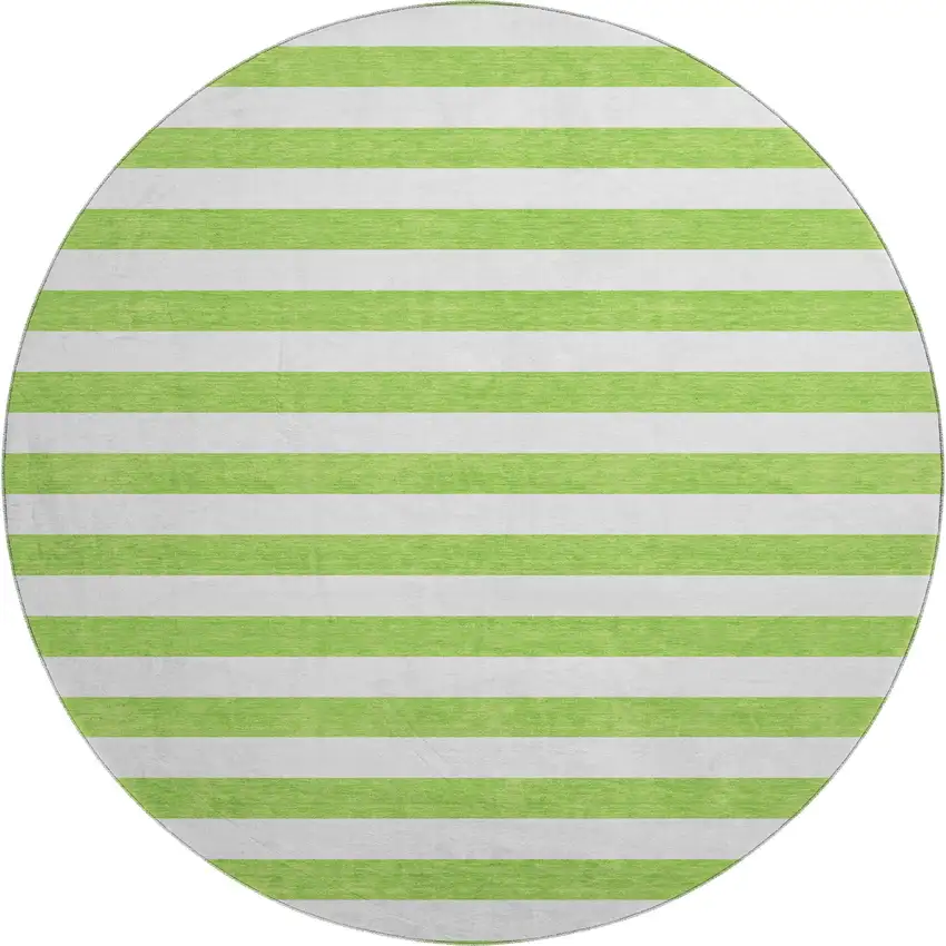 8' Lime Green And Ivory Striped Washable Round Rug With UV Protection Photo 1