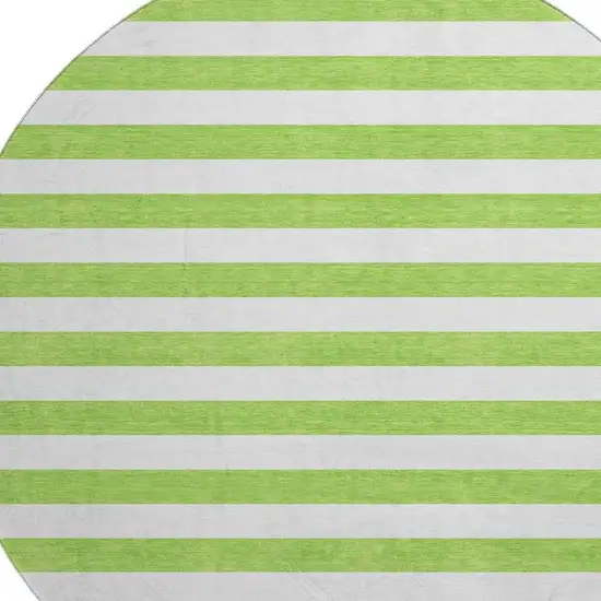 8' Lime Green And Ivory Striped Washable Round Rug With UV Protection Photo 3