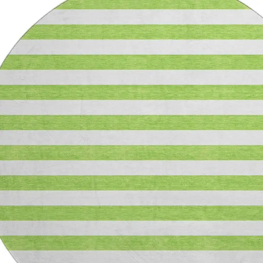 8' Lime Green And Ivory Striped Washable Round Rug With UV Protection Photo 3