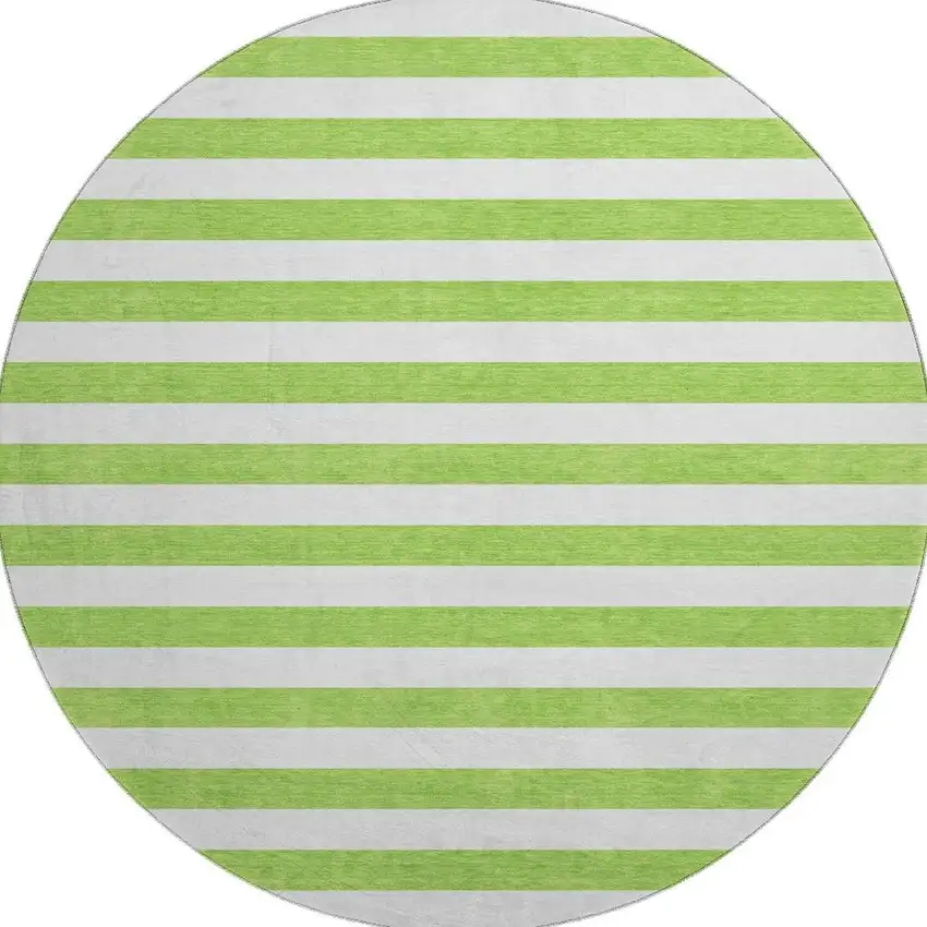 8' Lime Green And Ivory Striped Washable Round Rug With UV Protection Photo 4