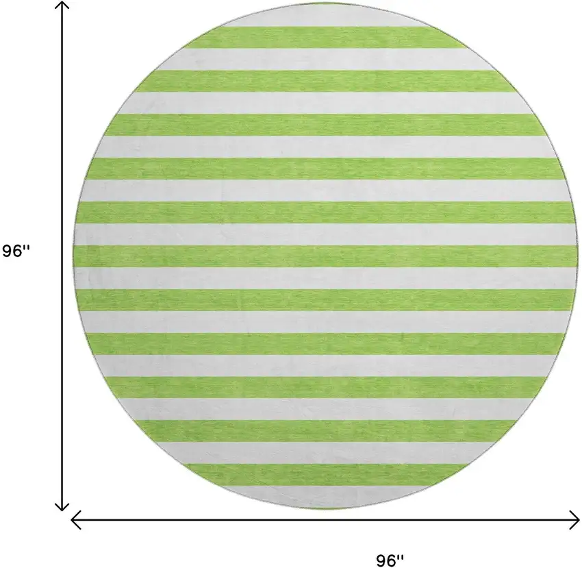8' Lime Green And Ivory Striped Washable Round Rug With UV Protection Photo 3