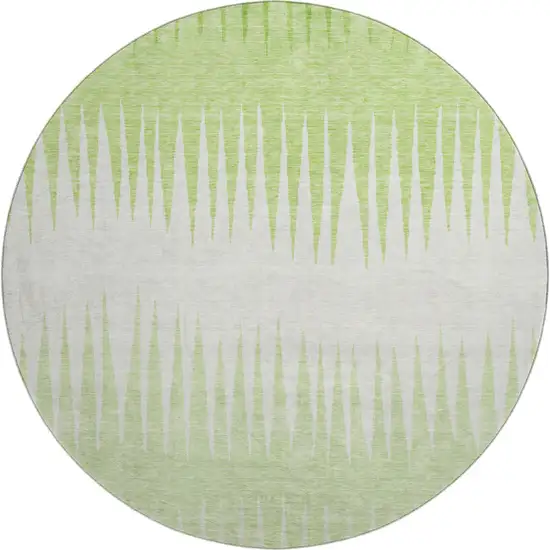 8' Lime Green And Ivory Striped Washable Round Rug With UV Protection Photo 1