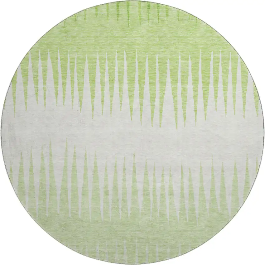 8' Lime Green And Ivory Striped Washable Round Rug With UV Protection Photo 1