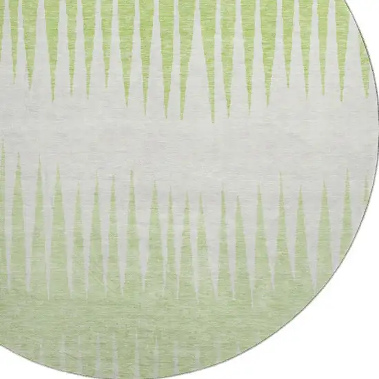 8' Lime Green And Ivory Striped Washable Round Rug With UV Protection Photo 3