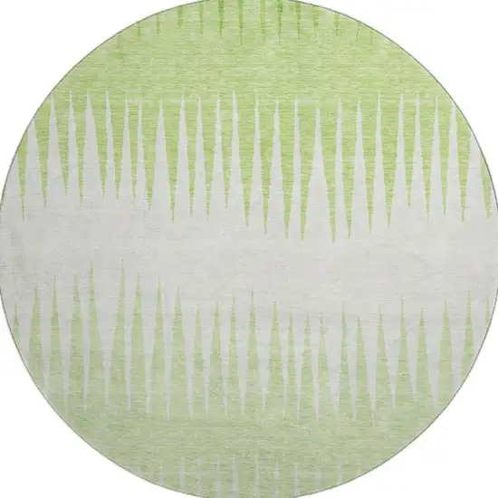 8' Lime Green And Ivory Striped Washable Round Rug With UV Protection Photo 4