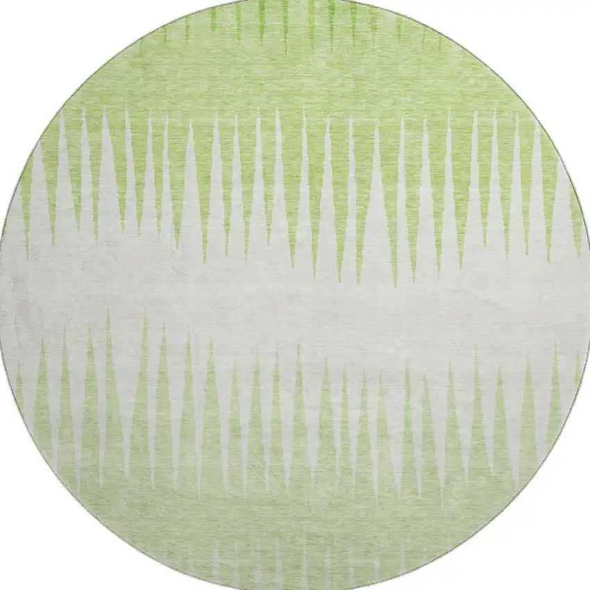 8' Lime Green And Ivory Striped Washable Round Rug With UV Protection Photo 4