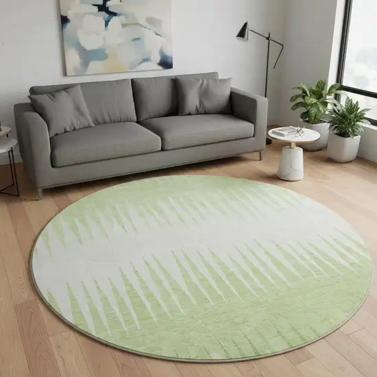 8' Lime Green And Ivory Striped Washable Round Rug With UV Protection Photo 2