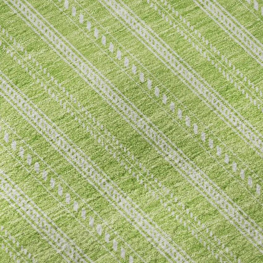 8' Lime Green And Ivory Striped Washable Round Rug With UV Protection Photo 8