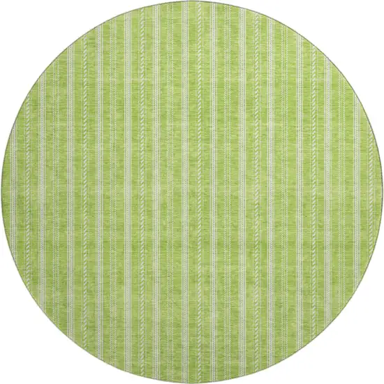 8' Lime Green And Ivory Striped Washable Round Rug With UV Protection Photo 1