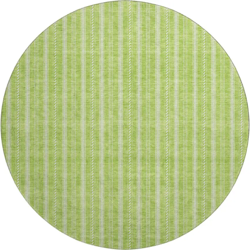8' Lime Green And Ivory Striped Washable Round Rug With UV Protection Photo 1