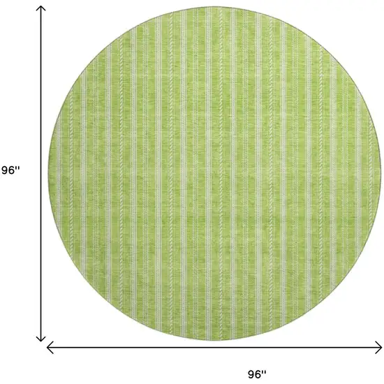 8' Lime Green And Ivory Striped Washable Round Rug With UV Protection Photo 9
