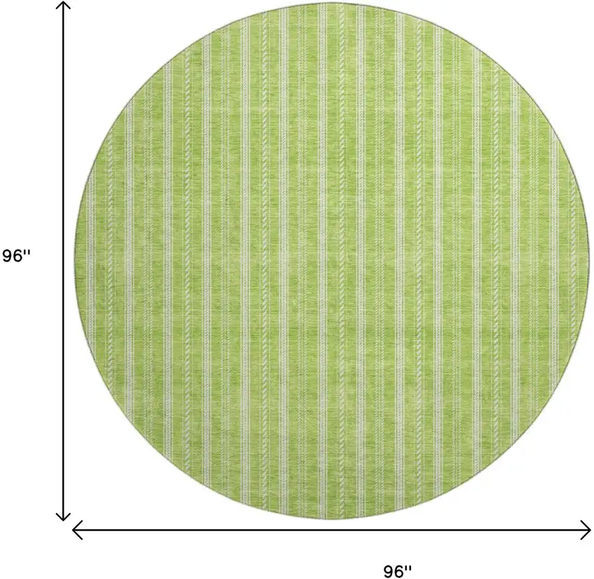 8' Lime Green And Ivory Striped Washable Round Rug With UV Protection Photo 9