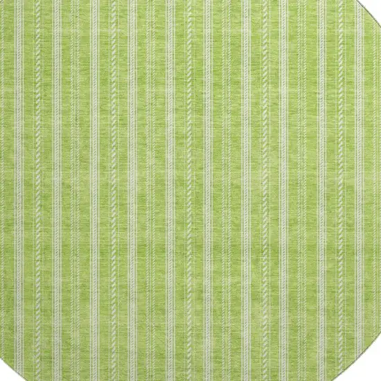 8' Lime Green And Ivory Striped Washable Round Rug With UV Protection Photo 2