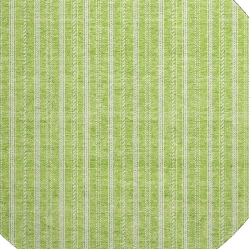 8' Lime Green And Ivory Striped Washable Round Rug With UV Protection Photo 2