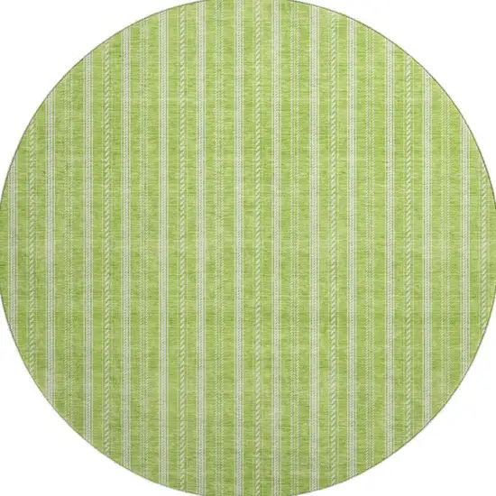 8' Lime Green And Ivory Striped Washable Round Rug With UV Protection Photo 3