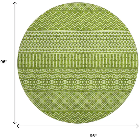 8' Lime Green And Ivory Striped Washable Round Rug With UV Protection Photo 9