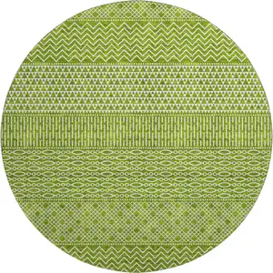 Photo of 8' Lime Green And Ivory Striped Washable Round Rug With UV Protection