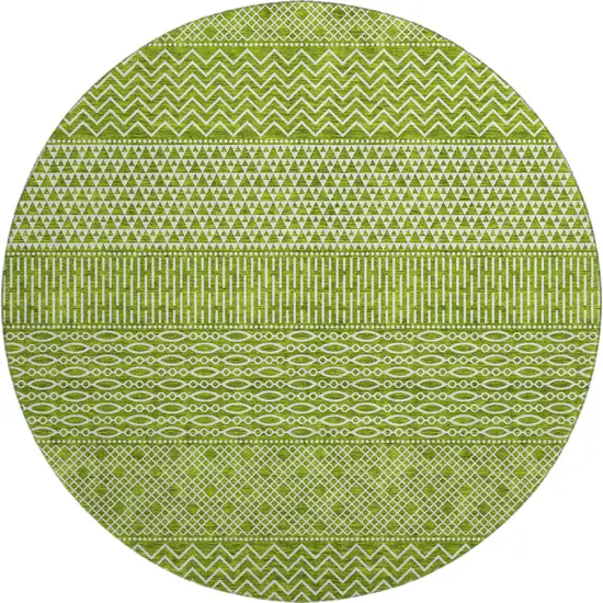 8' Lime Green And Ivory Striped Washable Round Rug With UV Protection Photo 1