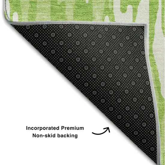 8' Lime Green And Ivory Striped Washable Round Rug With UV Protection Photo 5