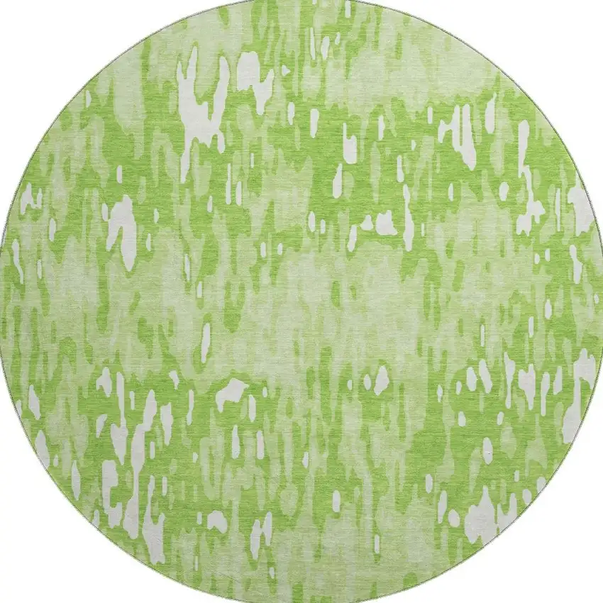 8' Lime Green And Ivory Striped Washable Round Rug With UV Protection Photo 3