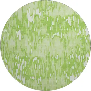 Photo of 8' Lime Green And Ivory Striped Washable Round Rug With UV Protection