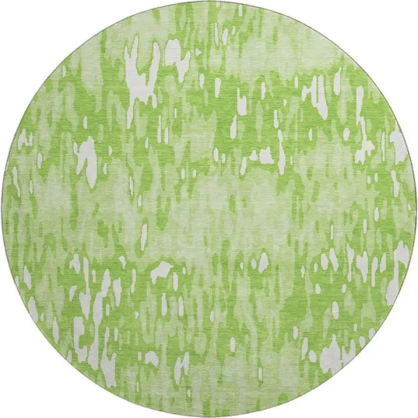 8' Lime Green And Ivory Striped Washable Round Rug With UV Protection Photo 1