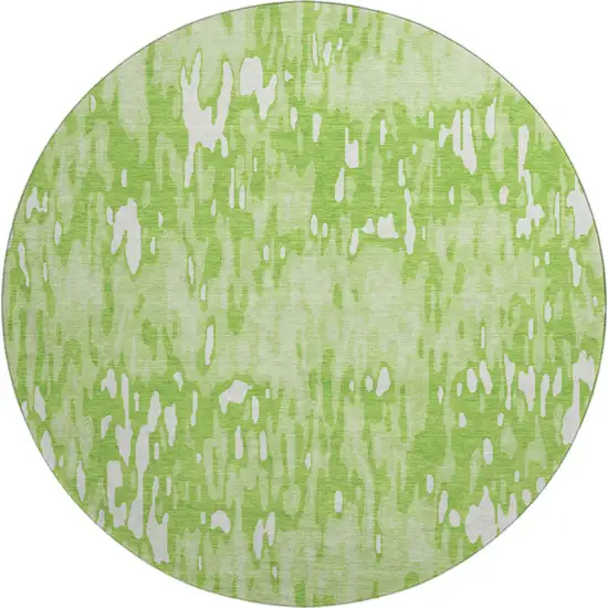 8' Lime Green And Ivory Striped Washable Round Rug With UV Protection Photo 1