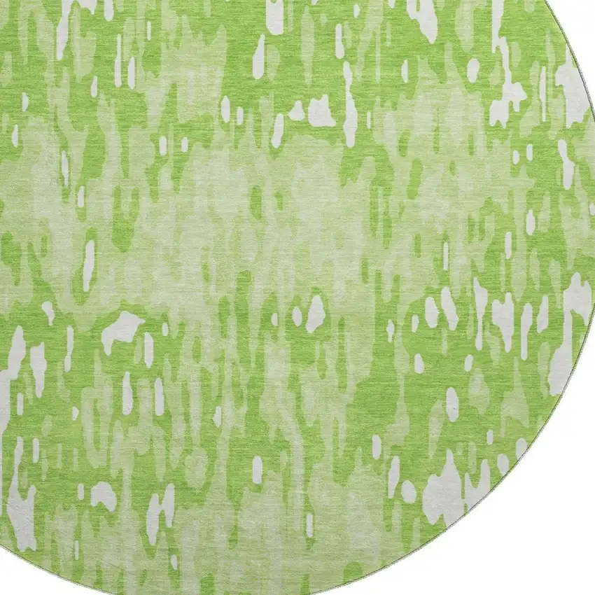8' Lime Green And Ivory Striped Washable Round Rug With UV Protection Photo 2