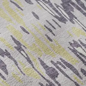 Photo of 8' Lime Green And Ivory Striped Washable Round Rug With UV Protection