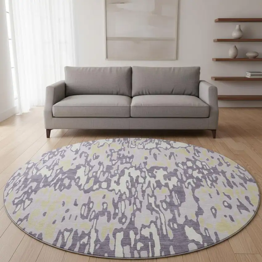 8' Lime Green And Ivory Striped Washable Round Rug With UV Protection Photo 2