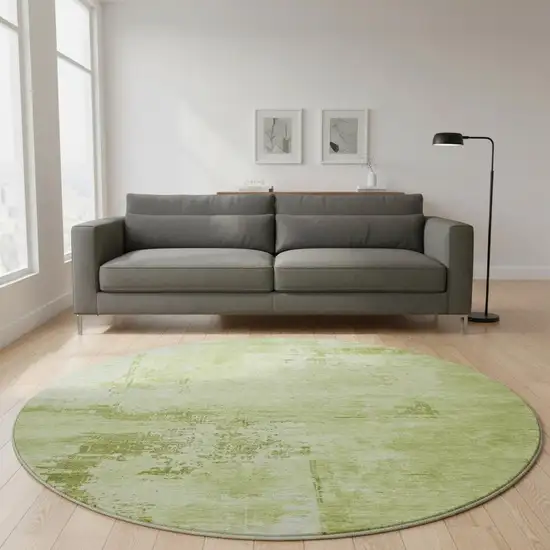 8' Lime Green And Olive Green Abstract Washable Round Rug With UV Protection Photo 2