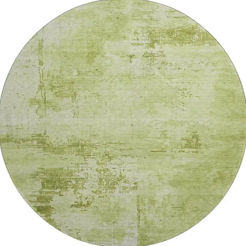 8' Lime Green And Olive Green Abstract Washable Round Rug With UV Protection Photo 3