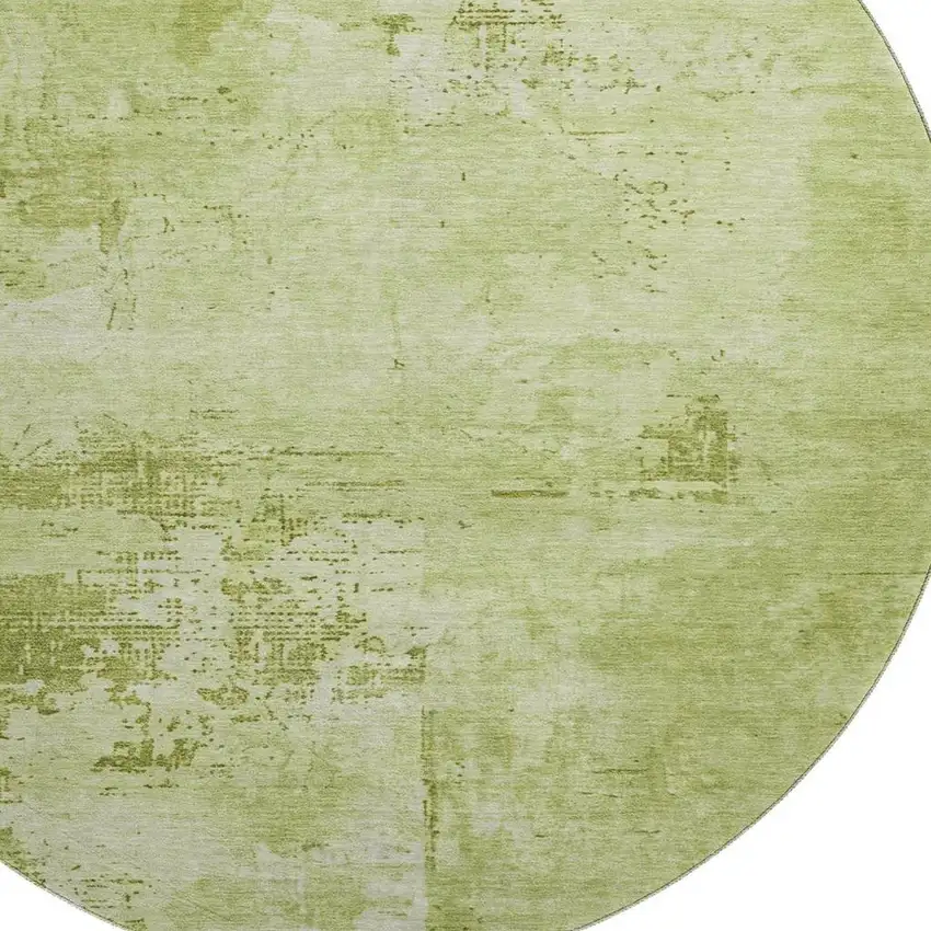 8' Lime Green And Olive Green Abstract Washable Round Rug With UV Protection Photo 2