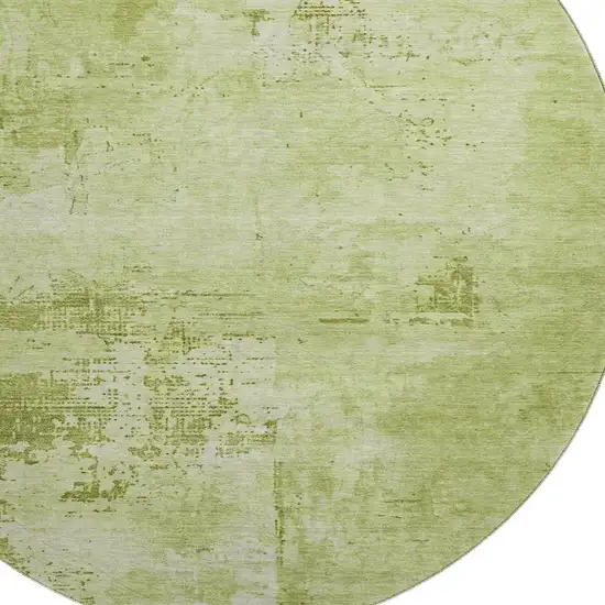 8' Lime Green And Olive Green Abstract Washable Round Rug With UV Protection Photo 2