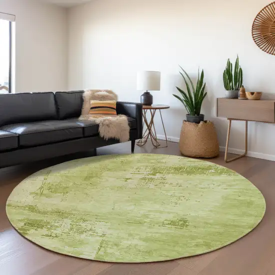 8' Lime Green And Olive Green Abstract Washable Round Rug With UV Protection Photo 4