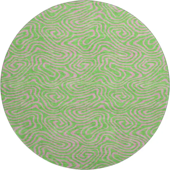 8' Lime Green And Pink Abstract Washable Round Rug With UV Protection Photo 1