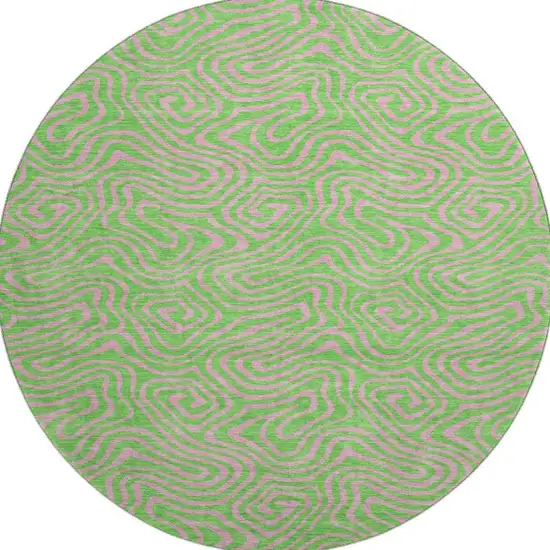 8' Lime Green And Pink Abstract Washable Round Rug With UV Protection Photo 2