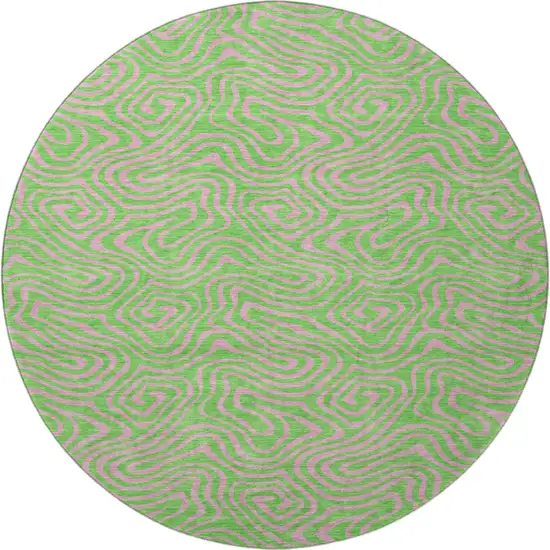 8' Lime Green And Pink Abstract Washable Round Rug With UV Protection Photo 3