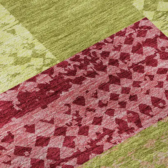 8' Lime Green And Pink Geometric Washable Round Rug With UV Protection Photo 8