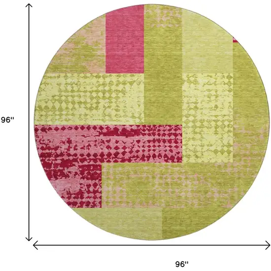 8' Lime Green And Pink Geometric Washable Round Rug With UV Protection Photo 9