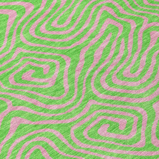 8' Lime Green And Pink Round Abstract Washable Indoor Outdoor Area Rug Photo 8