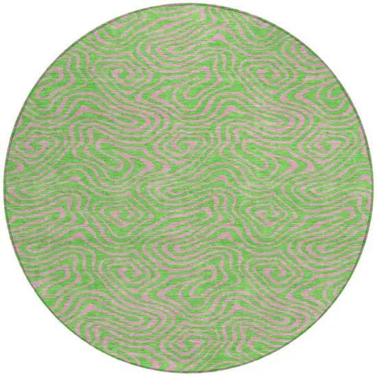 8' Lime Green And Pink Round Abstract Washable Indoor Outdoor Area Rug Photo 4