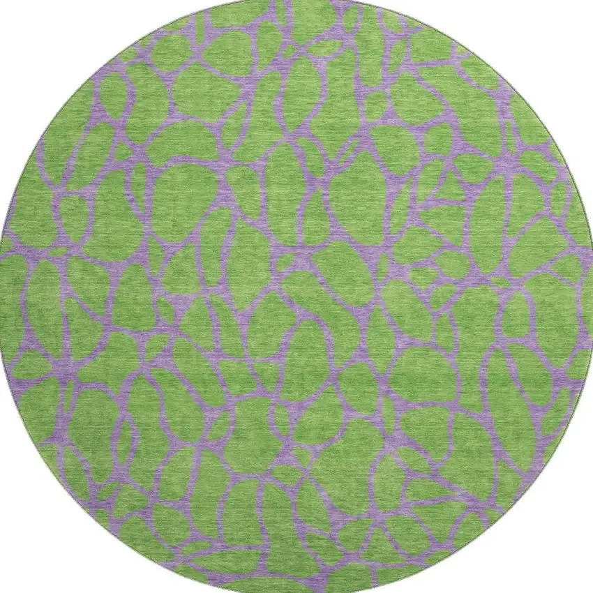 8' Lime Green And Purple Geometric Washable Round Rug With UV Protection Photo 3