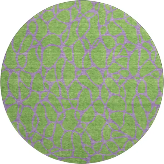 8' Lime Green And Purple Geometric Washable Round Rug With UV Protection Photo 1