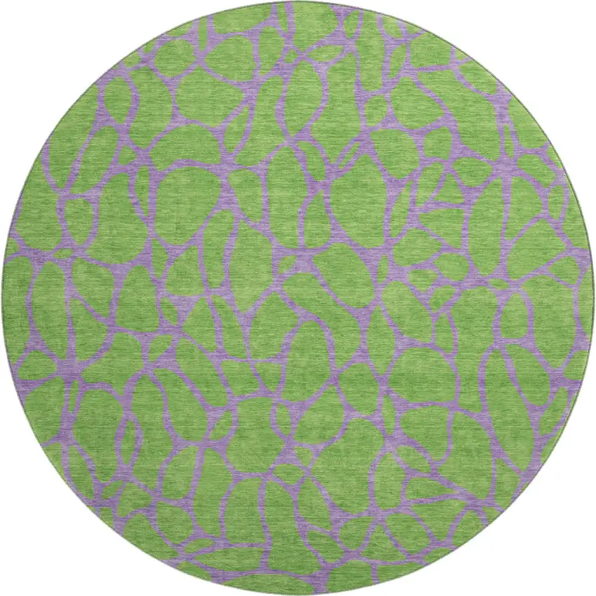8' Lime Green And Purple Geometric Washable Round Rug With UV Protection Photo 1