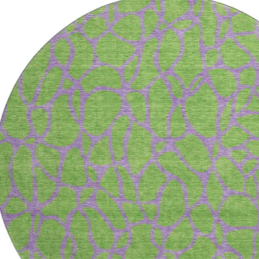 8' Lime Green And Purple Geometric Washable Round Rug With UV Protection Photo 2