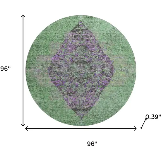8' Lime Green And Purple Medallion Washable Round Rug With UV Protection Photo 8