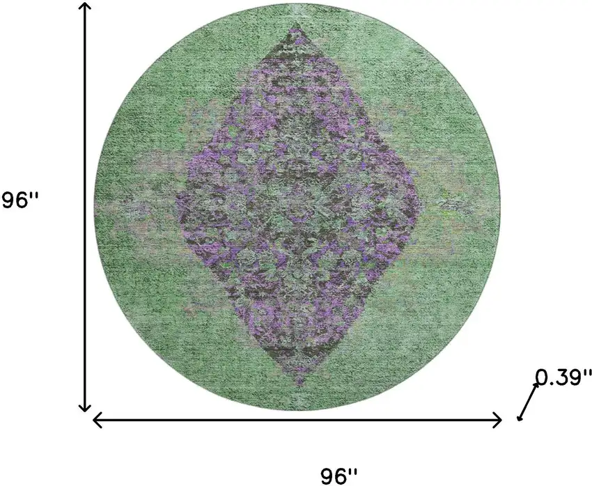 8' Lime Green And Purple Medallion Washable Round Rug With UV Protection Photo 8